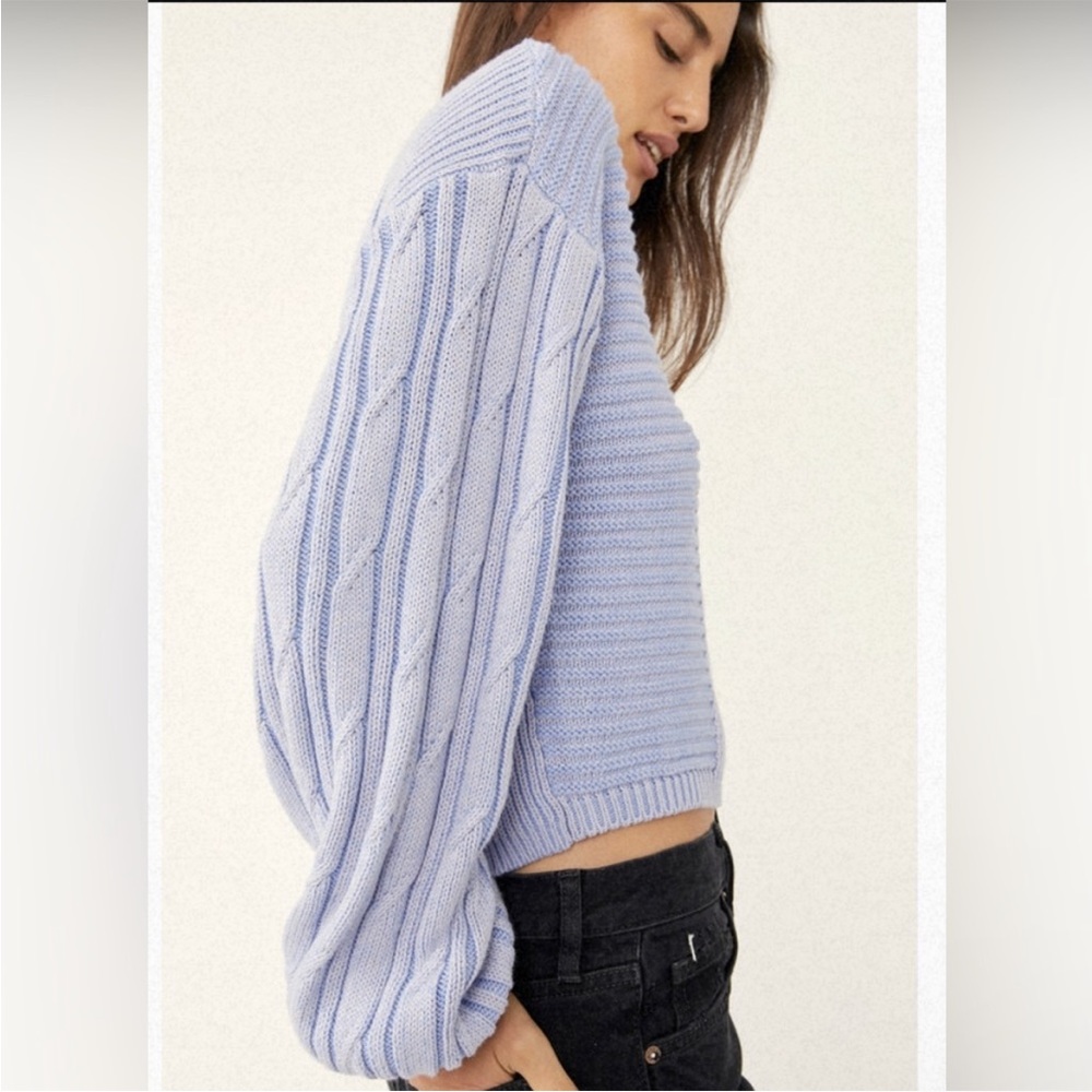 NWT Free People When It Rains V Neck Sweater Cornflower Blue XS - Picture 4 of 10